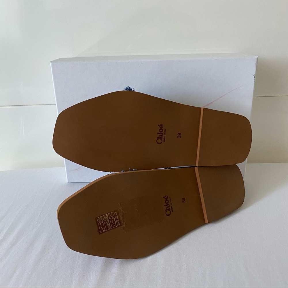NWT 100% Authentic Chloe Woody Logo Flat Denim Slide Sandals - Picture 13 of 16